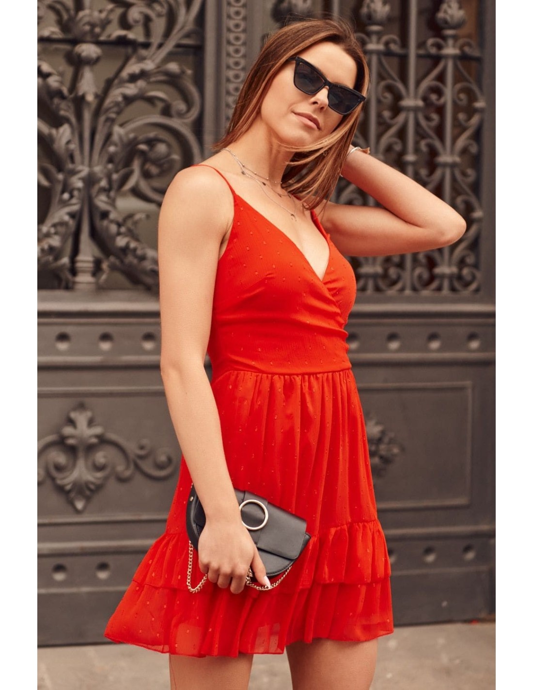 Elegantes rotes Kleid mit dünnen Trägern PR3205 – Online-Shop – Boutique